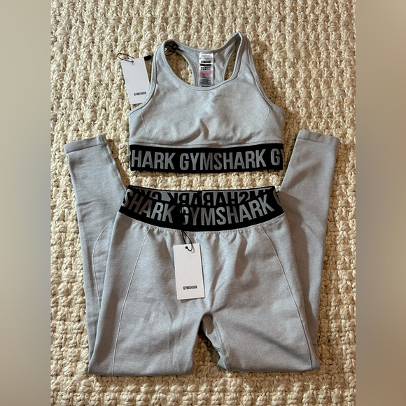 GYMSHARK Sports Bra top flex high rise leggings light grey marl black active set - Picture 2 of 10